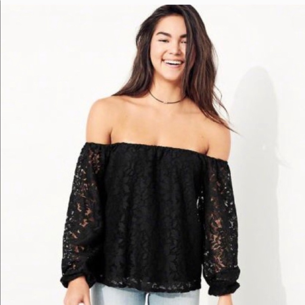 Black Lace Off the Shoulder Top